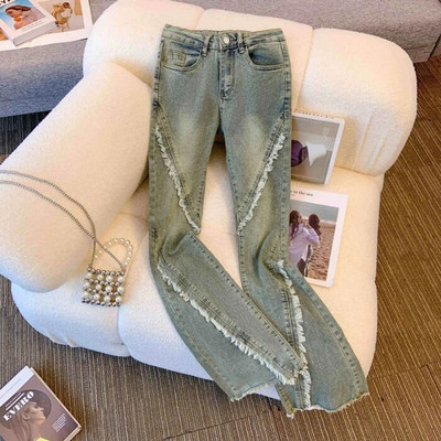 Flare teksad Naine kõrge vöökohaga Korea ülevaated Paljud riided Tänavarõivad Denim Y2k sirge sääre teksad Naiste riided püksid naiste