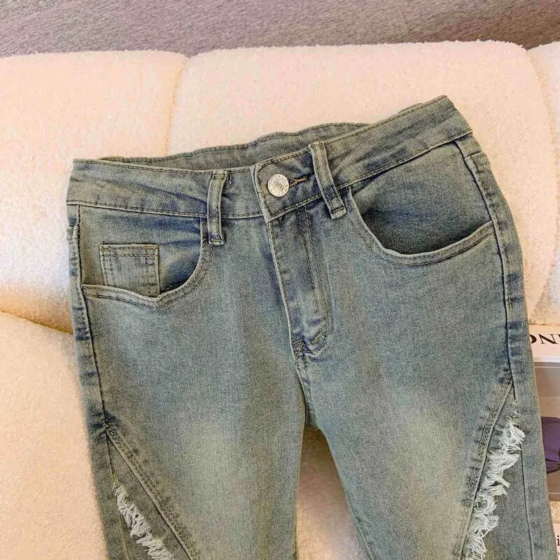 Flare teksad Naine kõrge vöökohaga Korea ülevaated Paljud riided Tänavarõivad Denim Y2k sirge sääre teksad Naiste riided püksid naiste