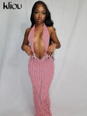 Kliou Solid Elegantiška apynasrinė, didoka suknelė moterims, glausta, seksuali iškirptė, giliu V formos iškirpte be nugaros, liesas chalatas.