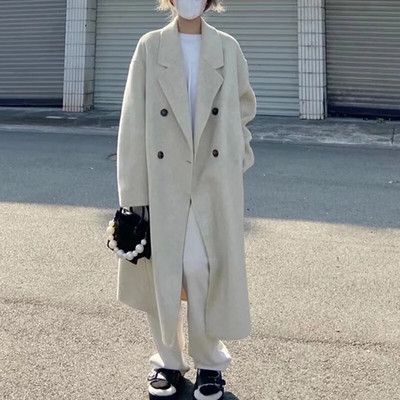 „Cotvotee“ vilnonis paltas moterims, 2022 m., madingas, elegantiškas moteriškas paltas biure, moteriška apykakle su dviguba krūtine, laisvas ilgas paltas moterims