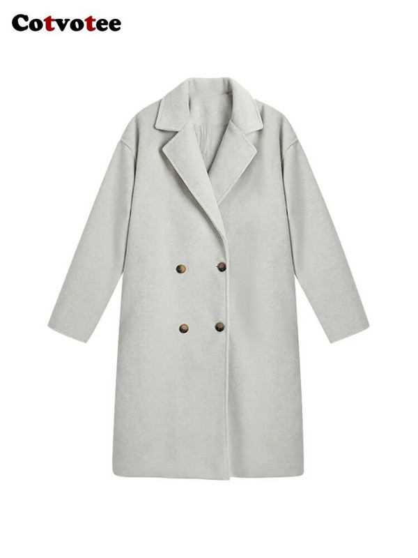 „Cotvotee“ vilnonis paltas moterims, 2022 m., madingas, elegantiškas moteriškas paltas biure, moteriška apykakle su dviguba krūtine, laisvas ilgas paltas moterims