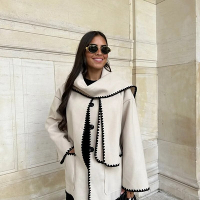 Dygsniuotas ilgas dygsniuotas paltas moterims, pilkos vilnos mišiniai su diržu surištas viršutinis paltas Madingi gatvės drabužiai, 2023 m.