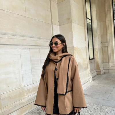 Dygsniuotas ilgas dygsniuotas paltas moterims, pilkos vilnos mišiniai su diržu surištas viršutinis paltas Madingi gatvės drabužiai, 2023 m.