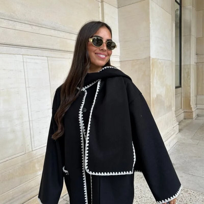 Dygsniuotas ilgas dygsniuotas paltas moterims, pilkos vilnos mišiniai su diržu surištas viršutinis paltas Madingi gatvės drabužiai, 2023 m.