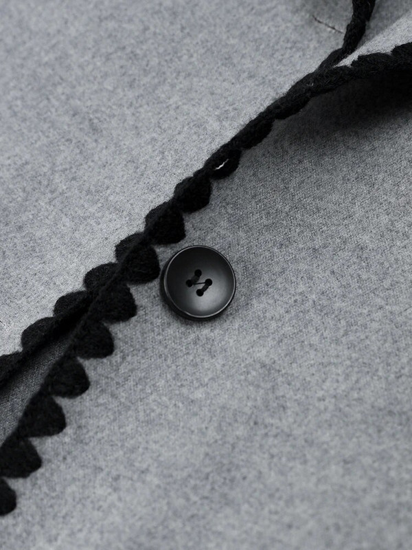 Dygsniuotas ilgas dygsniuotas paltas moterims, pilkos vilnos mišiniai su diržu surištas viršutinis paltas Madingi gatvės drabužiai, 2023 m.