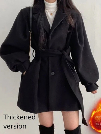 Moteriškas trumpas vilnonis paltas, 2022 m. Naujas rudens žiemos nemokamas pristatymas Sunkus vilnonis paltas, laisvalaikio, Hepburn stiliaus, madinga ir paprasta viršutinė dalis