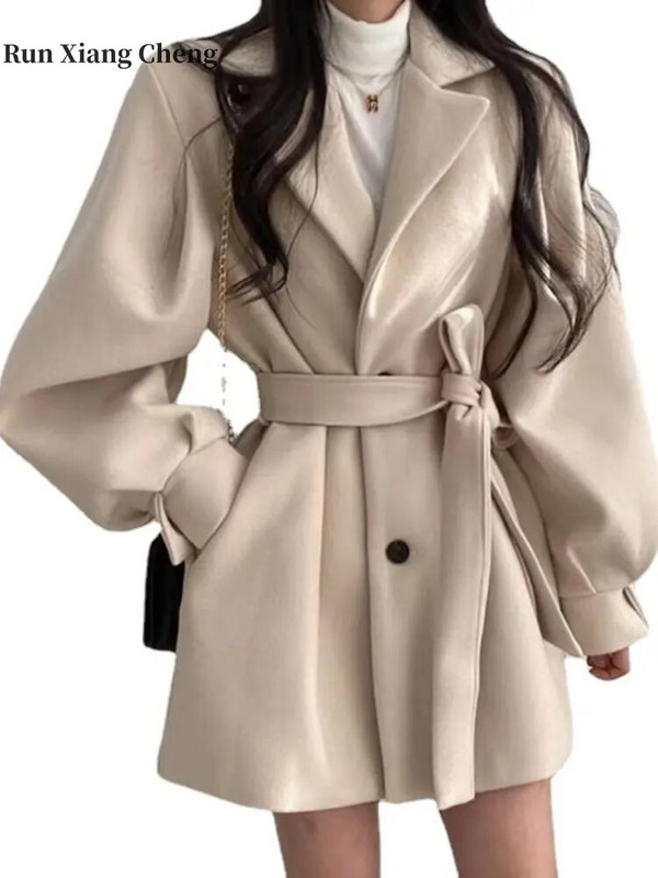 Moteriškas trumpas vilnonis paltas, 2022 m. Naujas rudens žiemos nemokamas pristatymas Sunkus vilnonis paltas, laisvalaikio, Hepburn stiliaus, madinga ir paprasta viršutinė dalis