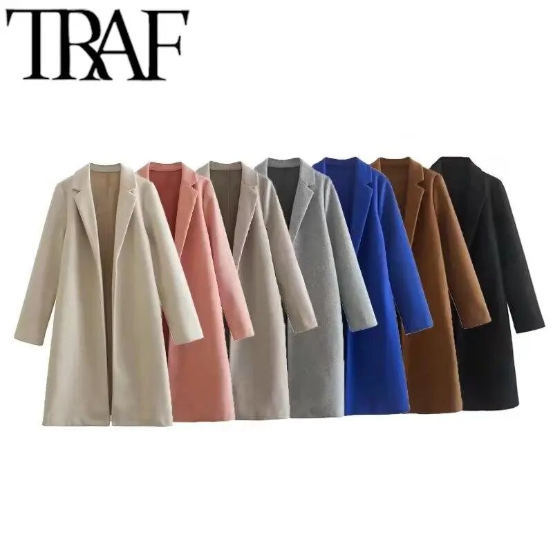 TRAF 2023 kaamelivärvi sügisene naiste mantel pikkade varrukatega avara jope Vintage Trench-mantel Naiste välisriided, soe Y2K vana raha stiil