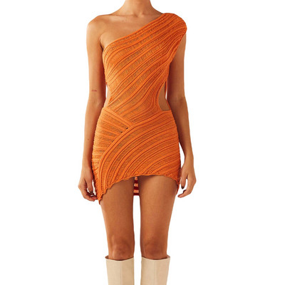 Naiste Y2K heegeldatud silmkoeline kleit One Shouder Hollow Out seljataga Bodycon minikampsun kleit, väljalõikega suvine rannakleit tänavariided