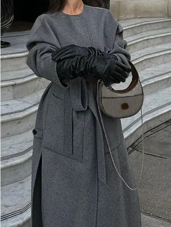 Πέτο γιακά Μακρυμάνικο Γυναικείο Μακρυμάνικο Παλτό με Κασκόλ Διπλό Μεγάλο Φαρδύ Γυναικείο Πανωφόρι 2023 Κομψό Φθινοπωρινό Χειμερινό τοπ