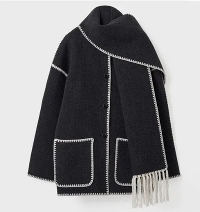 Reväärkrae, pikkade varrukatega naiste pikk mantel salliga Kahekordse rinnaga ülisuur lahtine naiste mantel 2023 šikk sügistalvine topp