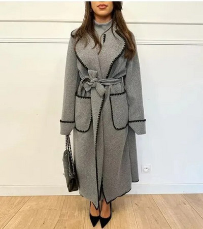 Reväärkrae, pikkade varrukatega naiste pikk mantel salliga Kahekordse rinnaga ülisuur lahtine naiste mantel 2023 šikk sügistalvine topp