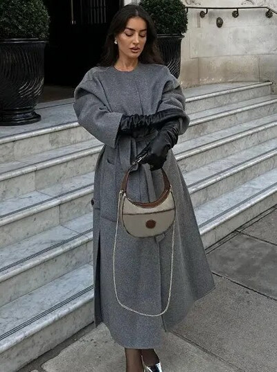 Reväärkrae, pikkade varrukatega naiste pikk mantel salliga Kahekordse rinnaga ülisuur lahtine naiste mantel 2023 šikk sügistalvine topp