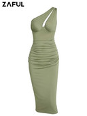 ZAFUL One Shoulder Ruched Midi Bodycon Γυναικείο φόρεμα με μασίφ θήκη One Piece Φόρεμα High Stretch Αμάνικα Φορέματα πάρτι Z5085661