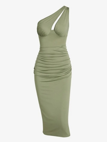 ZAFUL One Shoulder Ruched Midi Bodycon Γυναικείο φόρεμα με μασίφ θήκη One Piece Φόρεμα High Stretch Αμάνικα Φορέματα πάρτι Z5085661