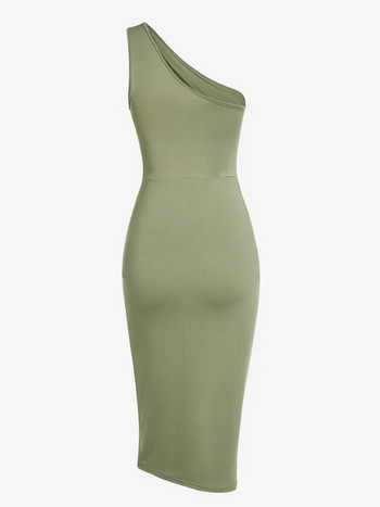 ZAFUL One Shoulder Ruched Midi Bodycon Γυναικείο φόρεμα με μασίφ θήκη One Piece Φόρεμα High Stretch Αμάνικα Φορέματα πάρτι Z5085661