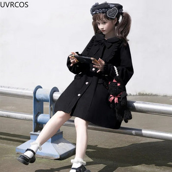 Χειμερινό γυναικείο μάλλινο παλτό Ιαπωνικό στιλ Lolita Γλυκό Kawai Φιόγκος A-Line Loose Jackets Γυναικεία Κομψά φθινοπωρινά κορεατικά ρούχα