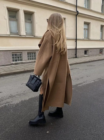 Μακρυμάνικο μαλλί που συνδυάζει μακρύ παλτό Γυναικείο μασίφ πέτο Maxi παλτό 2023 Φθινοπωρινό μακρυμάνικο γυναικείο Street Chic Εξωτερικά ρούχα
