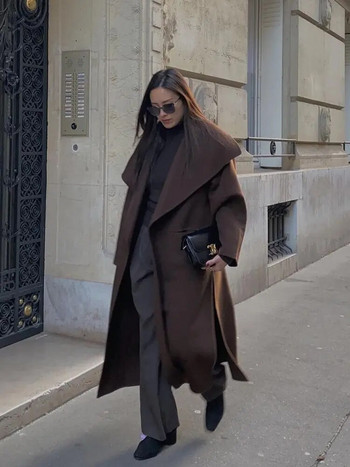Μακρυμάνικο μαλλί που συνδυάζει μακρύ παλτό Γυναικείο μασίφ πέτο Maxi παλτό 2023 Φθινοπωρινό μακρυμάνικο γυναικείο Street Chic Εξωτερικά ρούχα