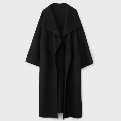 Vilnos mišinių ilgas paltas Moteriškas solidus kardiganas 2023 m. rudens ilgomis rankovėmis moteriški viršutiniai viršutiniai drabužiai