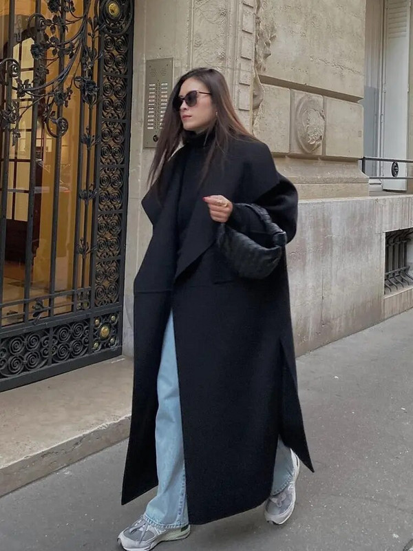 Vilnos mišinių ilgas paltas Moteriškas solidus kardiganas 2023 m. rudens ilgomis rankovėmis moteriški viršutiniai viršutiniai drabužiai