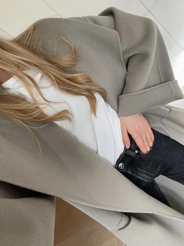 Vilnos mišinių ilgas paltas Moteriškas solidus kardiganas 2023 m. rudens ilgomis rankovėmis moteriški viršutiniai viršutiniai drabužiai