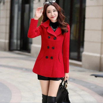 UHYTGF Fashion Winter Jacket Γυναικείο κοντό μάλλινο παλτό με διπλό στήθος Μονόχρωμο Κορεάτικο λεπτό θηλυκό μάλλινο μπουφάν Loose μέγεθος 1150