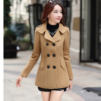 UHYTGF Fashion Winter Jacket Γυναικείο κοντό μάλλινο παλτό με διπλό στήθος Μονόχρωμο Κορεάτικο λεπτό θηλυκό μάλλινο μπουφάν Loose μέγεθος 1150