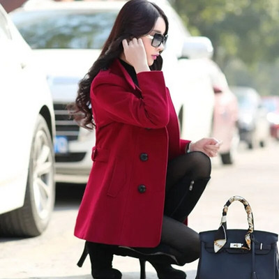 UHYTGF moodne naiste talvejope, kaherealine lühike villane mantel, ühevärviline korea õhuke naiste villane jope, lahtine suurus 1150