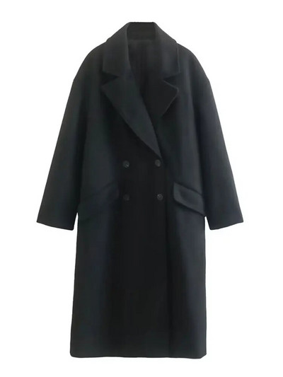 TRAF naiste mood Suuremõõtmeline kaherealine villane mantel Vintage pikkade varrukatega klapitaskud Naiste pealisriided šikk mantel