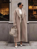 Moteriškas atvartas Vilnonis ilgas paltas Madingas ilgomis rankovėmis kišenė striukė su vienu mygtuku Rudens žiemos biuras Moteris Elegantiškas šiltas paltas