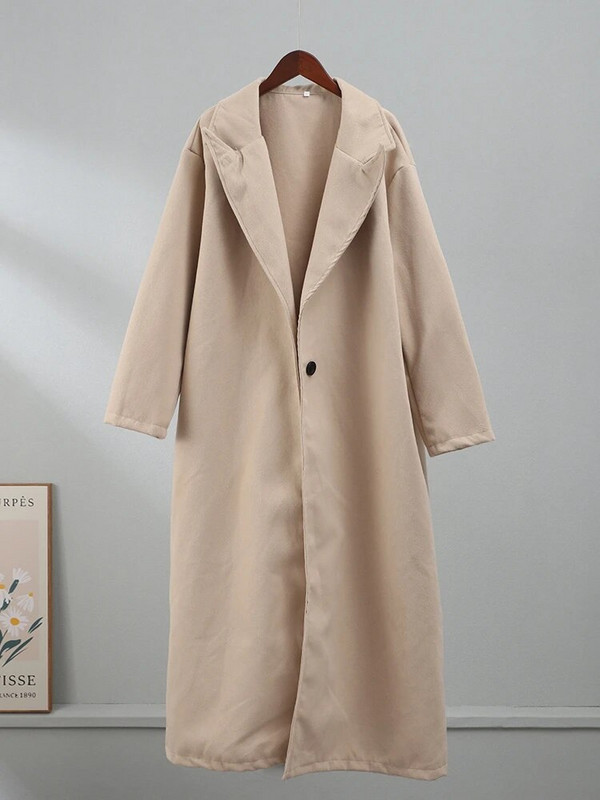 Moteriškas atvartas Vilnonis ilgas paltas Madingas ilgomis rankovėmis kišenė striukė su vienu mygtuku Rudens žiemos biuras Moteris Elegantiškas šiltas paltas
