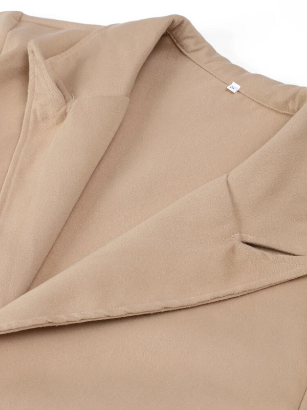 Moteriškas atvartas Vilnonis ilgas paltas Madingas ilgomis rankovėmis kišenė striukė su vienu mygtuku Rudens žiemos biuras Moteris Elegantiškas šiltas paltas