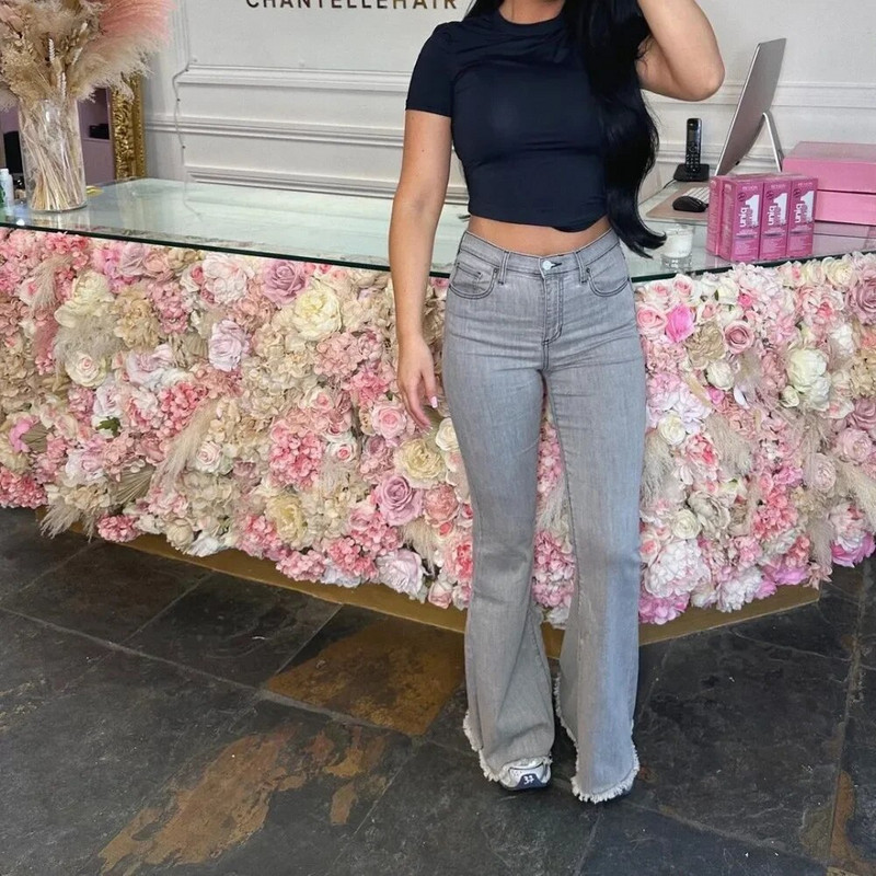 American Street Star Print Skinny Washed Džinsi Pavasaris Vasara Gaiši zils Zems Viduklis Slim Sieviešu bikses ar neapstrādātu malu