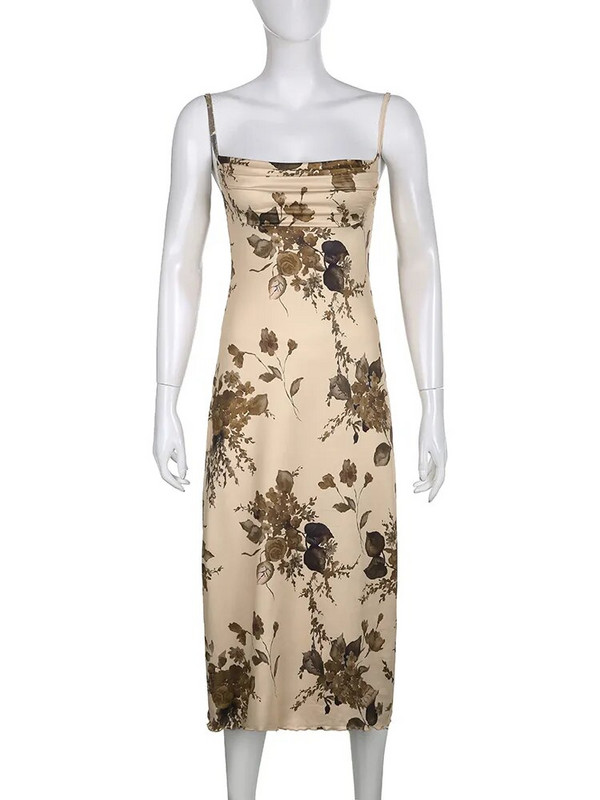 Rockmore Y2K Vintažinė vakarėlio ilga suknelė Grunge Fairycore Print Maxi Suknelės Elegantiškos paplūdimio stiliaus Moteriški drabužiai be nugaros