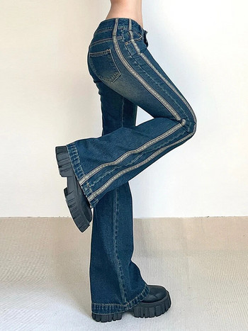 Weekeep Vintage Flared Jeans Striped Stitching Skinny Low Rise Denim Pants Дамски ежедневни 90-те Streetwear Корейска мода y2k Grunge