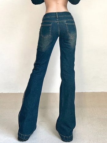 Weekeep Vintage Flared Jeans Striped Stitching Skinny Low Rise Denim Pants Дамски ежедневни 90-те Streetwear Корейска мода y2k Grunge