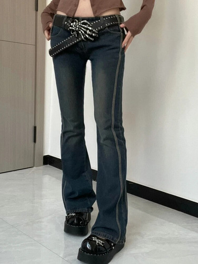 Weekeep Vintage laiaulatuslikud teksad Triibulised õmblusega kitsad madala kõrgusega teksapüksid Naiste vabaaja 90ndate tänavarõivad Korea mood y2k grunge