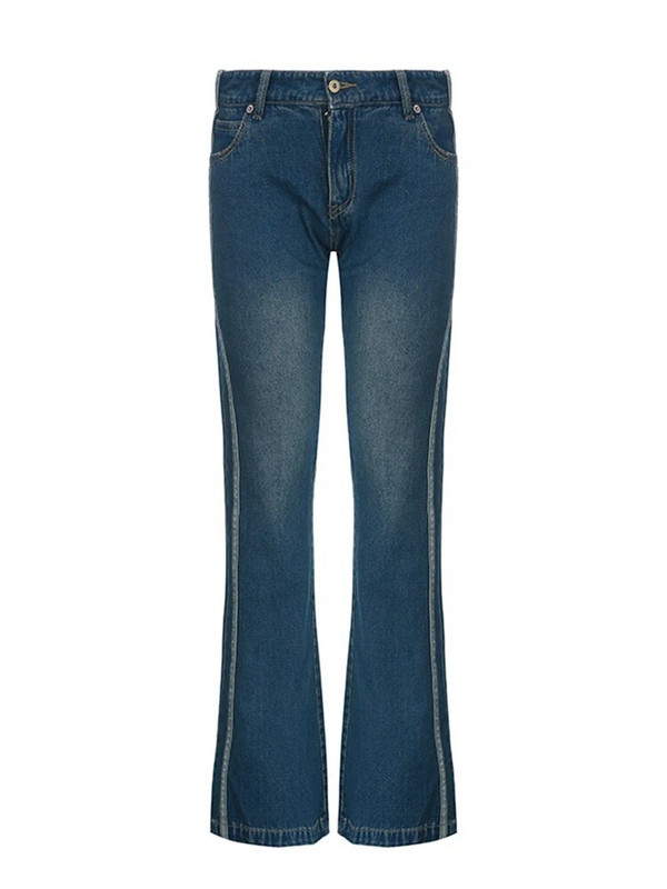 Weekeep Vintage laiaulatuslikud teksad Triibulised õmblusega kitsad madala kõrgusega teksapüksid Naiste vabaaja 90ndate tänavarõivad Korea mood y2k grunge