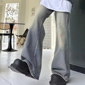 „Deeptown Vintage Y2k Flare“ džinsai, moteriški rudeniniai „Grunge“ džinsiniai kelnės Korėjietiškos mados „Blogdies Streetwear“ 90-ųjų estetika