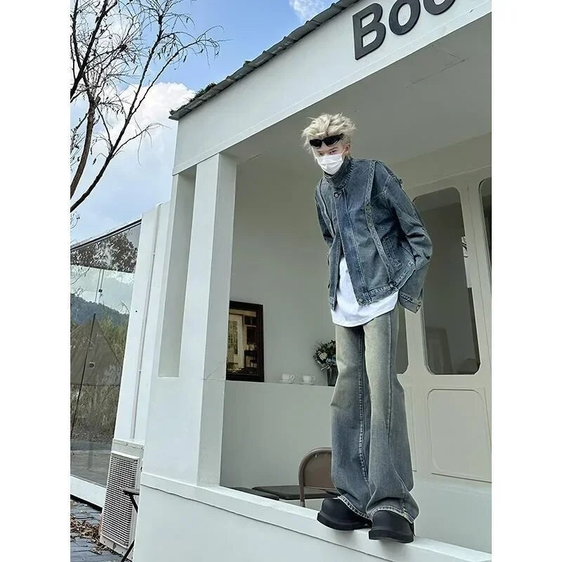 „Deeptown Vintage Y2k Flare“ džinsai, moteriški rudeniniai „Grunge“ džinsiniai kelnės Korėjietiškos mados „Blogdies Streetwear“ 90-ųjų estetika