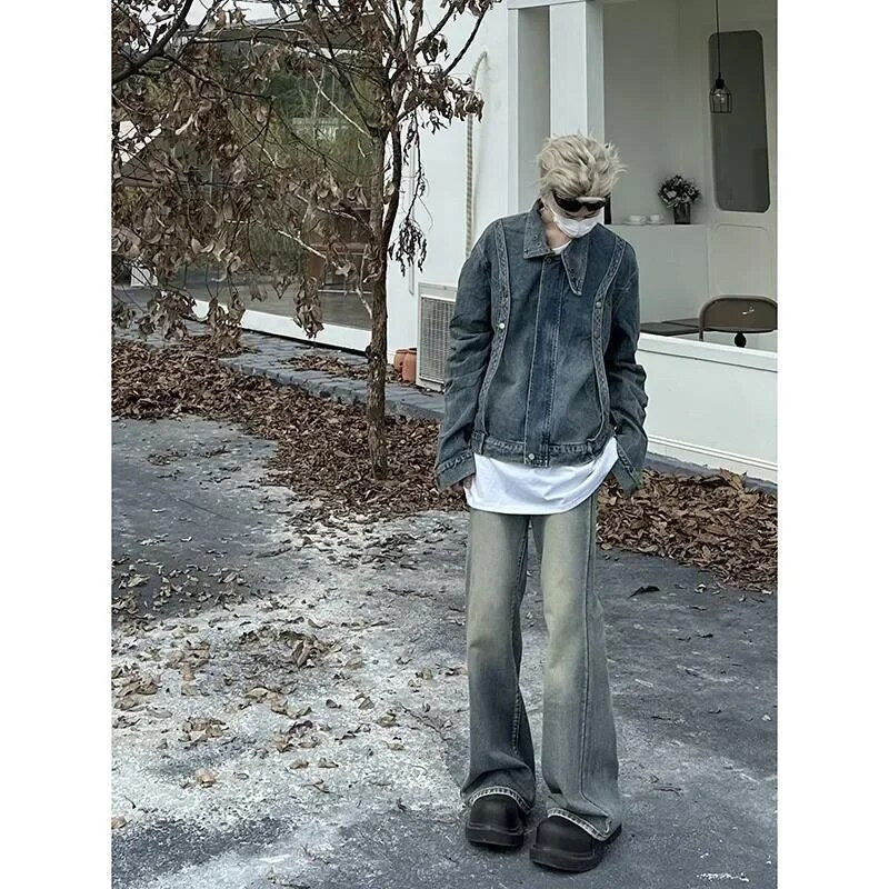 „Deeptown Vintage Y2k Flare“ džinsai, moteriški rudeniniai „Grunge“ džinsiniai kelnės Korėjietiškos mados „Blogdies Streetwear“ 90-ųjų estetika