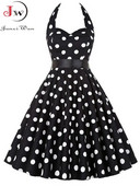 Πουά Γυναικείο φόρεμα Vintage Swing Halter Belt 50s 60s Rockabilly Prom Party Dresses Retro Feminino Vestidos