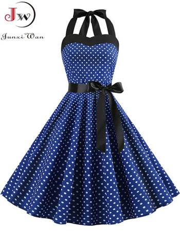 Πουά Γυναικείο φόρεμα Vintage Swing Halter Belt 50s 60s Rockabilly Prom Party Dresses Retro Feminino Vestidos