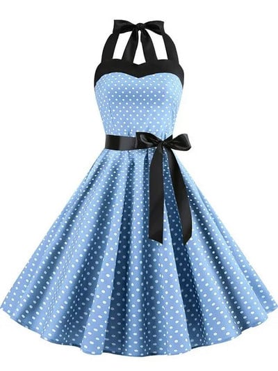 Haljina na točkice Ženske vintage remen s halterima 50-ih 60-ih Rockabilly Prom Party haljine Retro Feminino Vestidos