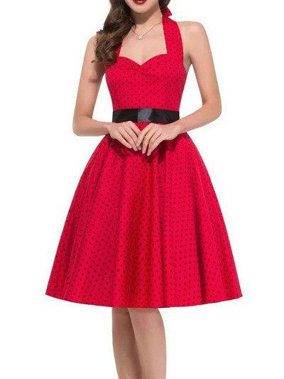 Πουά Γυναικείο φόρεμα Vintage Swing Halter Belt 50s 60s Rockabilly Prom Party Dresses Retro Feminino Vestidos