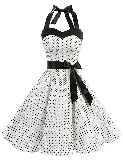 Πουά Γυναικείο φόρεμα Vintage Swing Halter Belt 50s 60s Rockabilly Prom Party Dresses Retro Feminino Vestidos