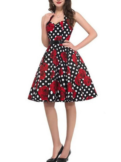 Πουά Γυναικείο φόρεμα Vintage Swing Halter Belt 50s 60s Rockabilly Prom Party Dresses Retro Feminino Vestidos