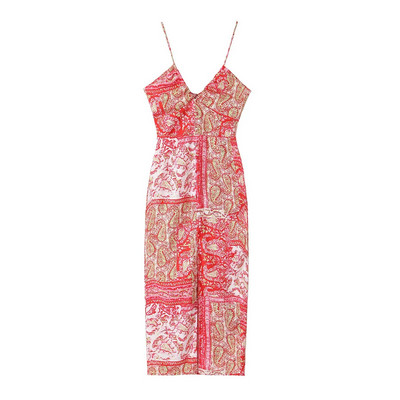 TRAF Print Slip Μακριά Φορέματα για Γυναικεία Κορσές Μίντι Γυναικείο Φόρεμα Παραλία Εξώπλατο Γυναικείο Φόρεμα με λεπτές τιράντες Καλοκαιρινά γυναικεία φορέματα