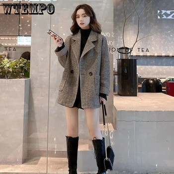 Παλτό μάλλινο κοστούμι Γυναικείο κορεατικό βρετανικό στιλ Χαλαρό και λεπτό παλτό Φθινοπωρινό και Χειμώνα casual μονό κουμπί Tweed Trench Blazer Top